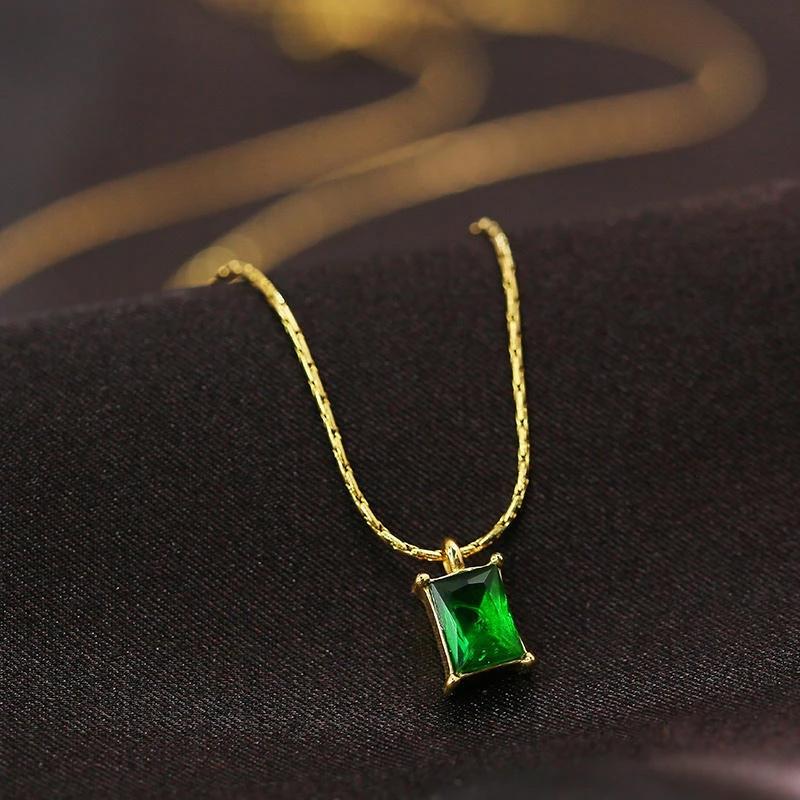 Delicate Green Cubic Zirconia Ladies Charm Elegant Stylish Stainless Steel Clavicle Necklace  Waterproof 2022 Gift