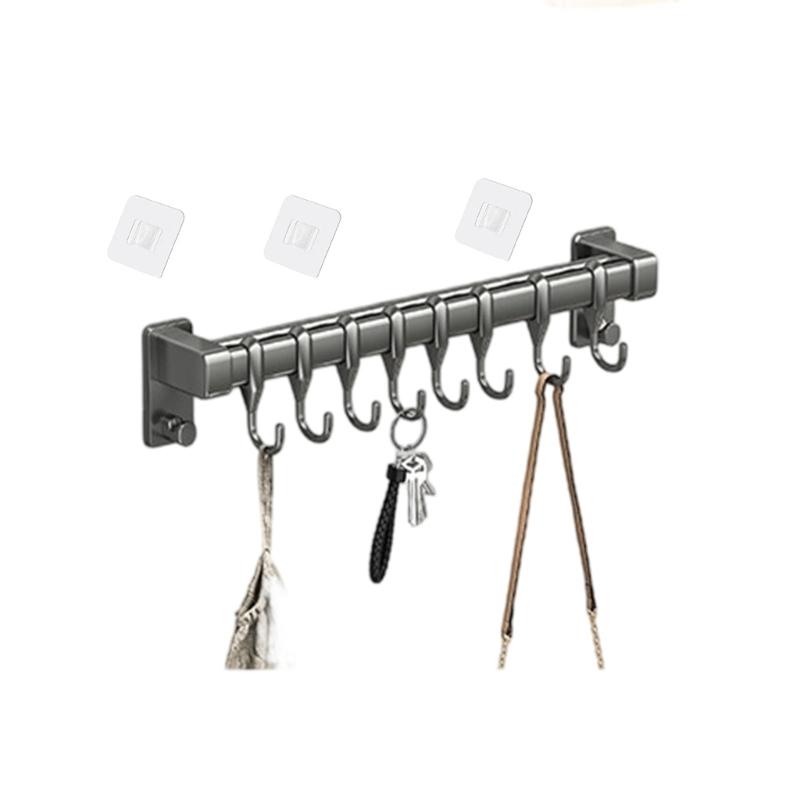 Adhesive Wall Rail with Hanging Positions, Carbon Steel Kitchen Storage Rack for Neat Home Cooking Spaces and Clear Counters