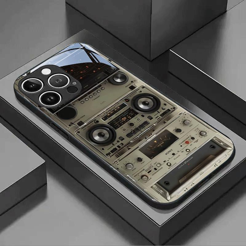 

Retro Magnetic Radio Tape Cassette Pattern Glass Phone Case For iPhone 17 16 15 14 13 12 11 Pro Max 17Air 7 8 Plus XR XS X Cover iPhone 15 Pro Max
