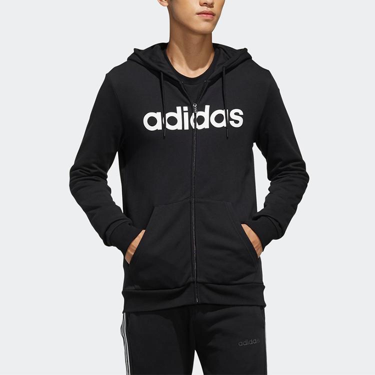 Adidas Neo Linear Zip Hoodie Jacket Men Outerwear Black EI4736