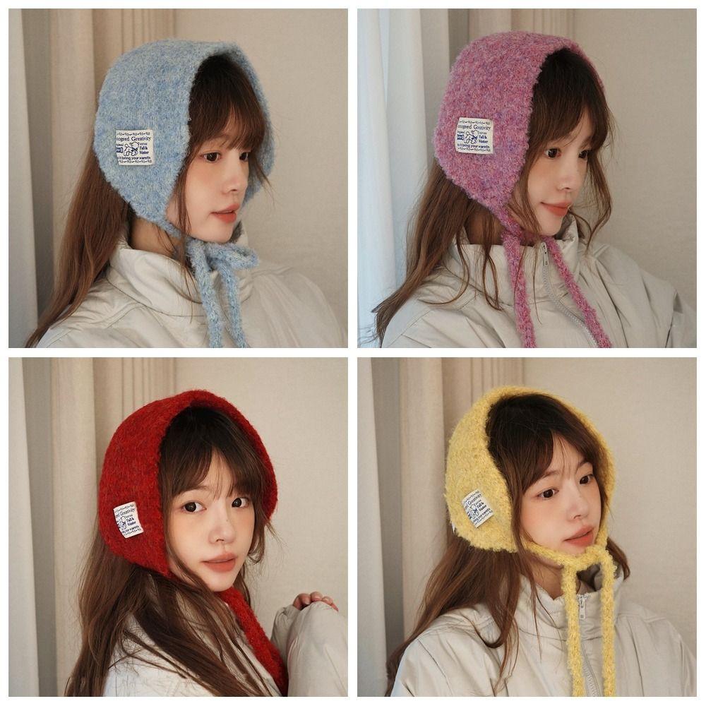 Solid Color Wool Strappy Earmuffs Thicken Warm Earlaps Fashion Knitted Ear Covers  Daily