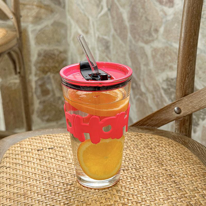 High Value Letter Bamboo Cup With Lid Straw Glass Water Cup Office Home Coffee Cup Gift Water Cup