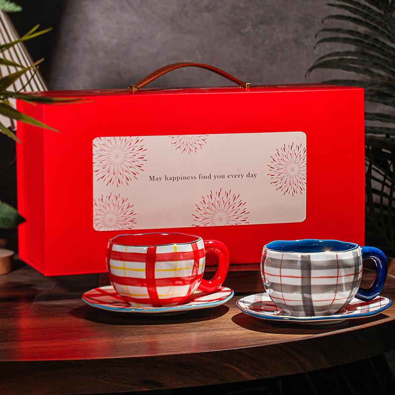 

Hand-painted ceramic coffee cup with plate set, high-end gift box, gift afternoon tea, breakfast cup 300-400ml