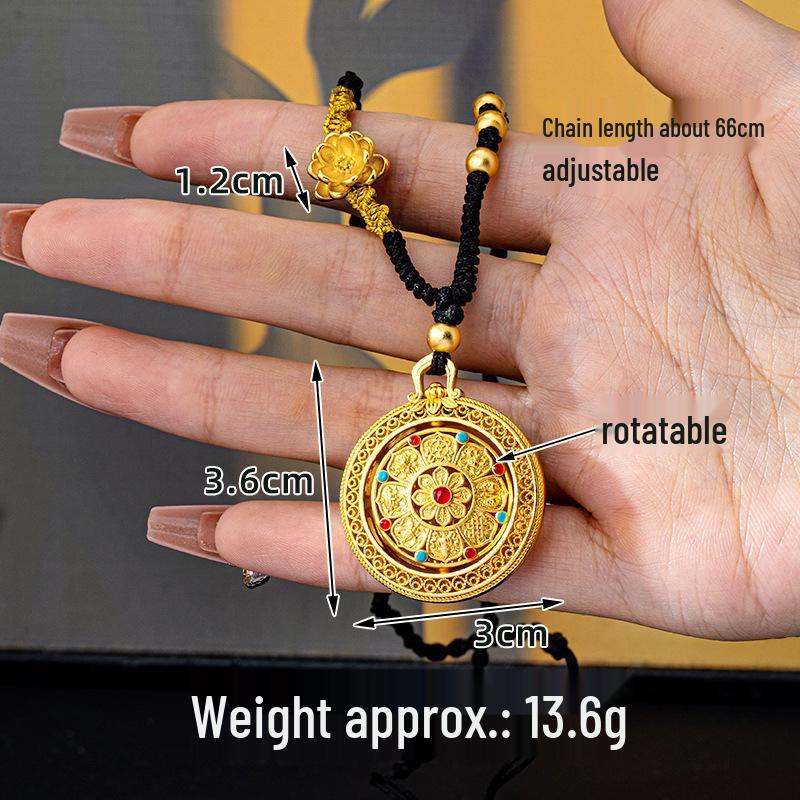 Vietnamese Sand Gold Rotatable Compass Pendant Necklace - Women's Versatile, Long-lasting Color Retention Jewelry with Eight Treasures Design