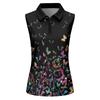 Women Sleeveless Golf Polo Shirt Zipper Front Collared Printed Sport Tank Top Lightweight Breathable Fabric Stretch Fit