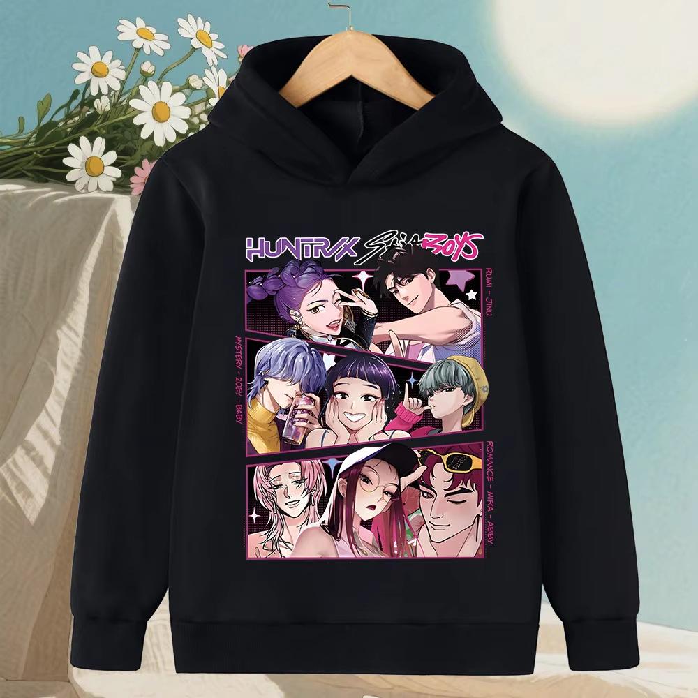 Autumn Winter KPop Demon Hunters Pattern Hoodies Fashionable Casual Warm Sports Long Sleeved Children's Boy and Girl Kids Unisex Hooded Sweatshirts