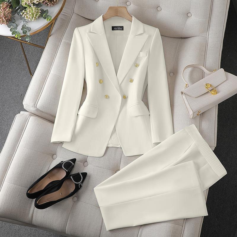 Women s Light Blue Double Breasted Blazer and Straight Leg Pants Suit Set S