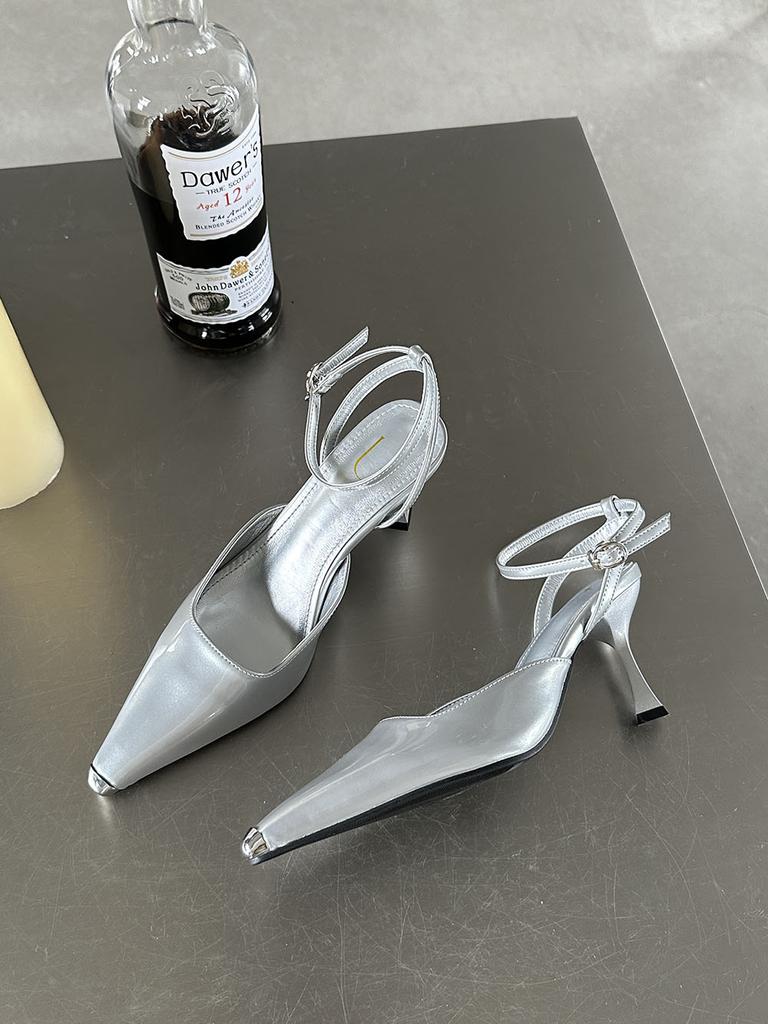 Fashion Pointed Toe Women Sandals Black Silver White Summer Dress Shoes Thin High Heels Ankle Strap Party Pumps Wedding Sexy Pumps 35-39