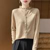 New French Lace Top, Feminine Black Ear Collar Knitted Sweater, Long-sleeved Base Layer, Semi-high Collar Inside