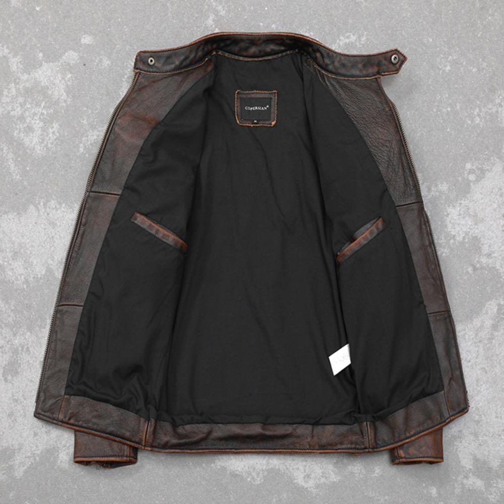 Chinese Size Vintage Red Brown Real Cowhide Genuine Leather Jacket Men Motorcycle Coat Mens Biker Clothes Spring Autumn
