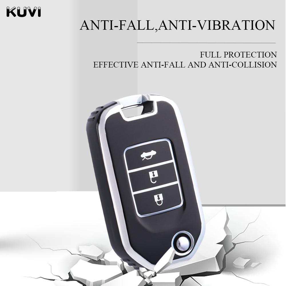 Tpu Car Folding Flip Key Case Cover Shell For Honda Civic Hrv Crv Xrv Cr-V Crider Odyssey Pilot Fit Accord Protector Accessories