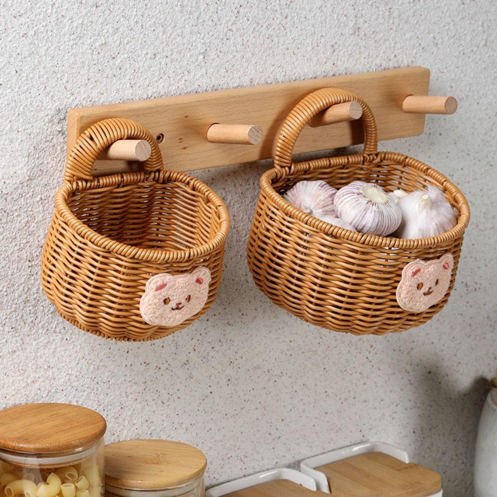 

Hand-woven Cartoon Bear Rabbit Storage Basket Wall Mounted Sundries Organizer Onion S-Rabbit