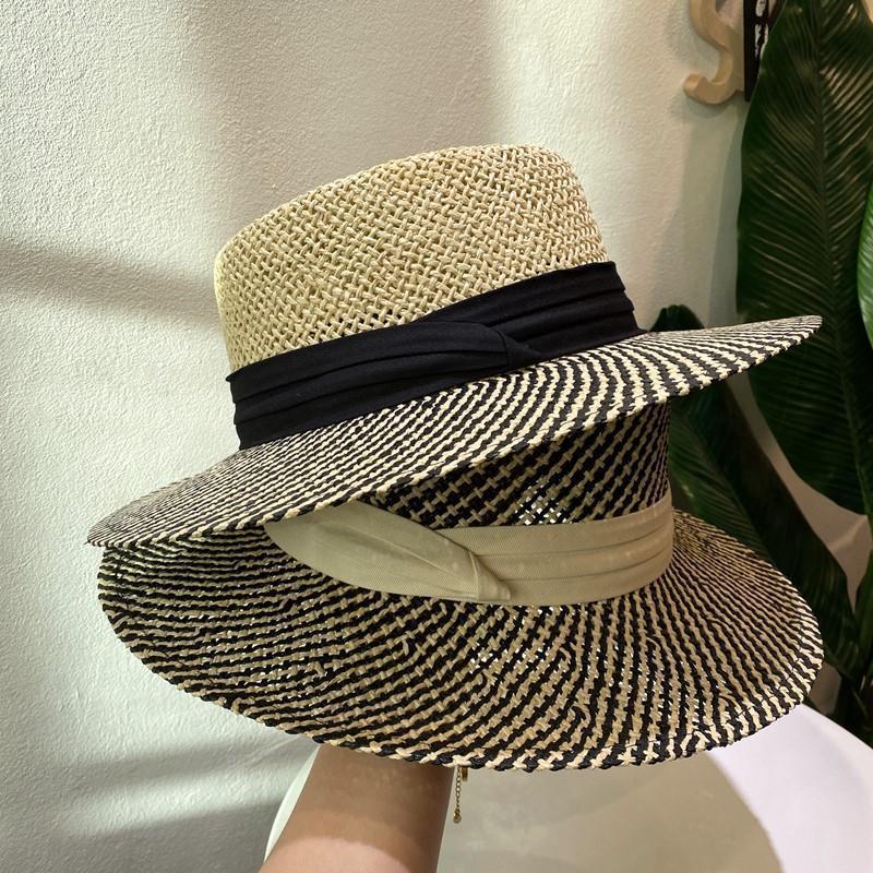 French High-end Color Matching Concave Straw Hat Women's Summer Travel Sunshade Jazz Hat Fashionable Versatile Vacation Beach Hat