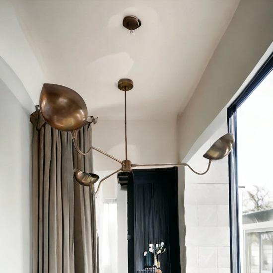 3 Arm Starburst Light Fixture, Mid Century Modern Brass Ball Sputnik Ceiling Light