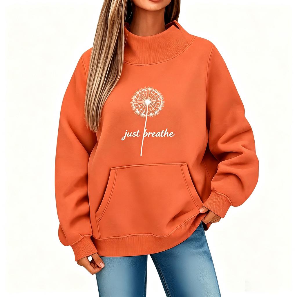 Wind dandelion just breathing alphabet print semi turtleneck sweater loose long sleeves