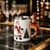 Decorative Desk Pen Holder Christmas Santa Claus Coffee Mug with Reindeer Handle, 300ml 3D Collectible Drinkware Embossed Resin Holiday Cup
