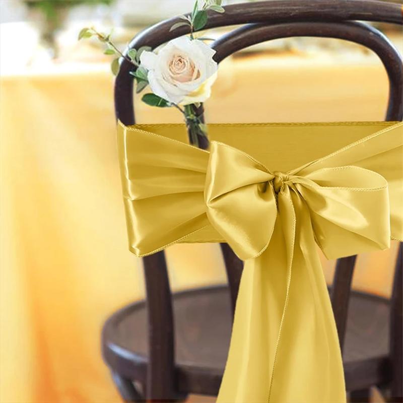 1 Pcs Satin Chair Sashes Quality Chair Ribbons Elegant Premium Bows Chairs Tie Back Chairs Decoration For Wedding Banquet Party