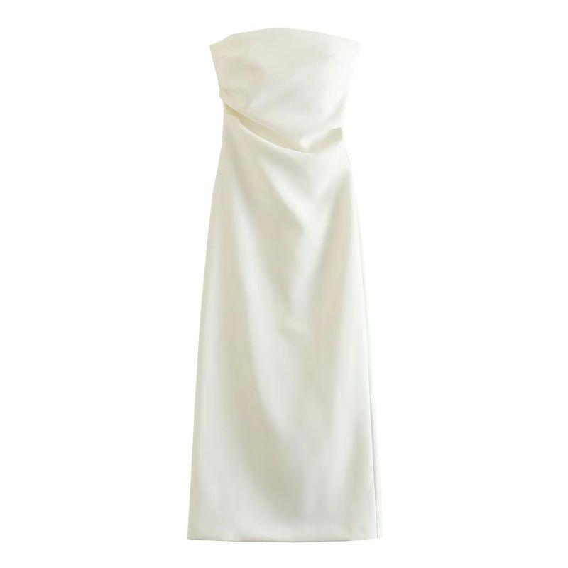 Spring New Western Style Temperament Slim fit Straight Collar Strapless Design Tube Top Midi Dress 2698707
