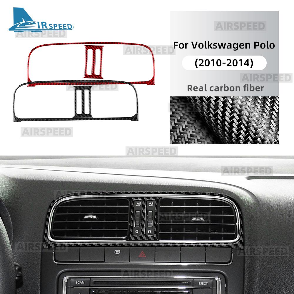 Pegatina Real de Fibra de Carbono Suave Para Volkswagen VW Polo MK5 6R 2010 2011 2012 2013 2014 LHD RHD Embellecedor de Salida de Aire de la Consola Central del Coche