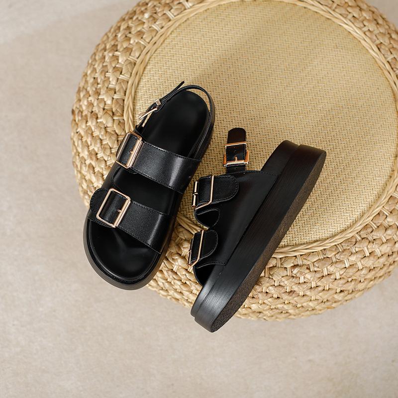 

Fashion Beach sandals for women new summer optical soles fashionable open parka roman shoes large size 32 чёрный