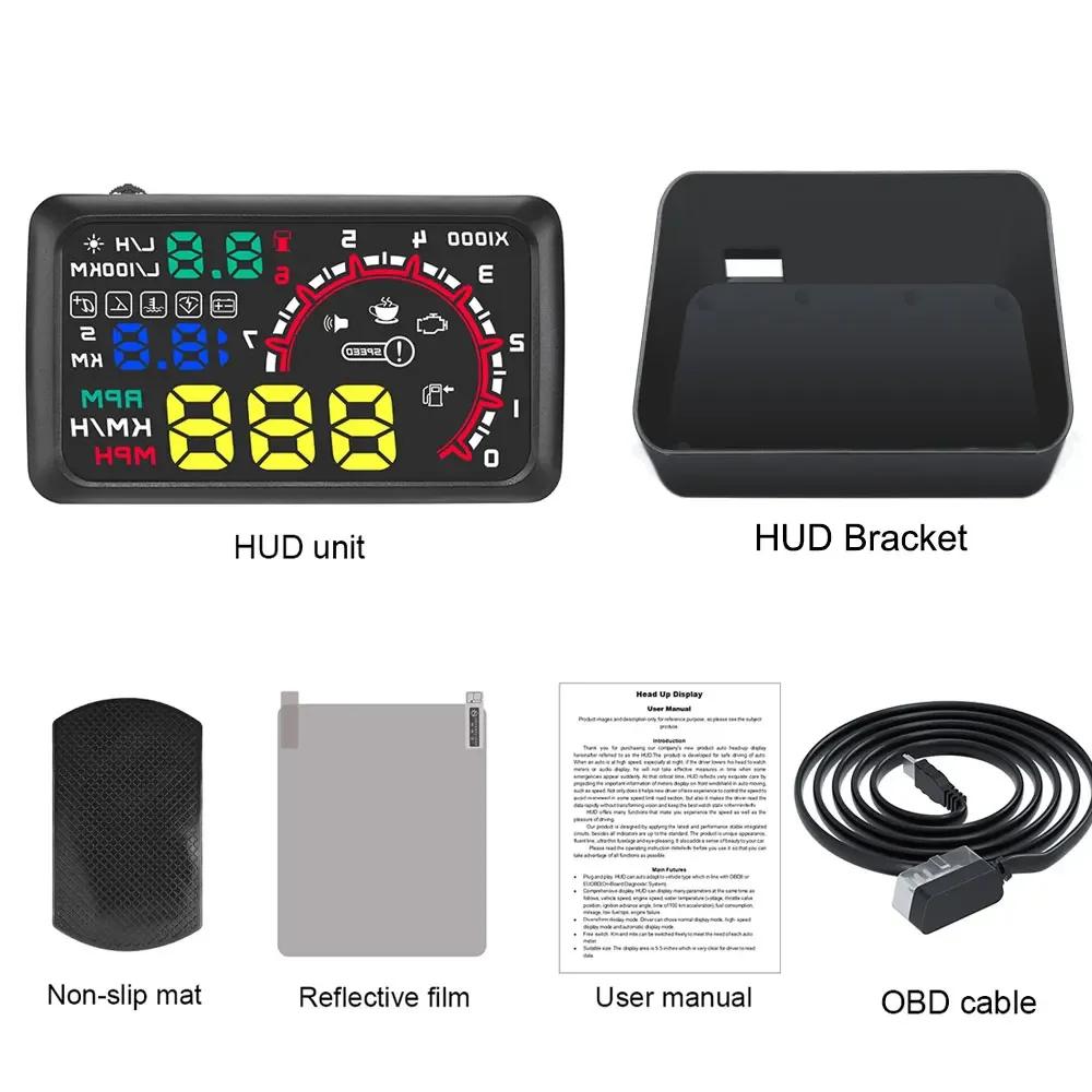 Proiector HD 5.8 inch Head Up Display W02 Mașină OBD HUD Accelerație Consum Combustibil Temperatură Tensiune Comutator Sunet Alarmă Viteză