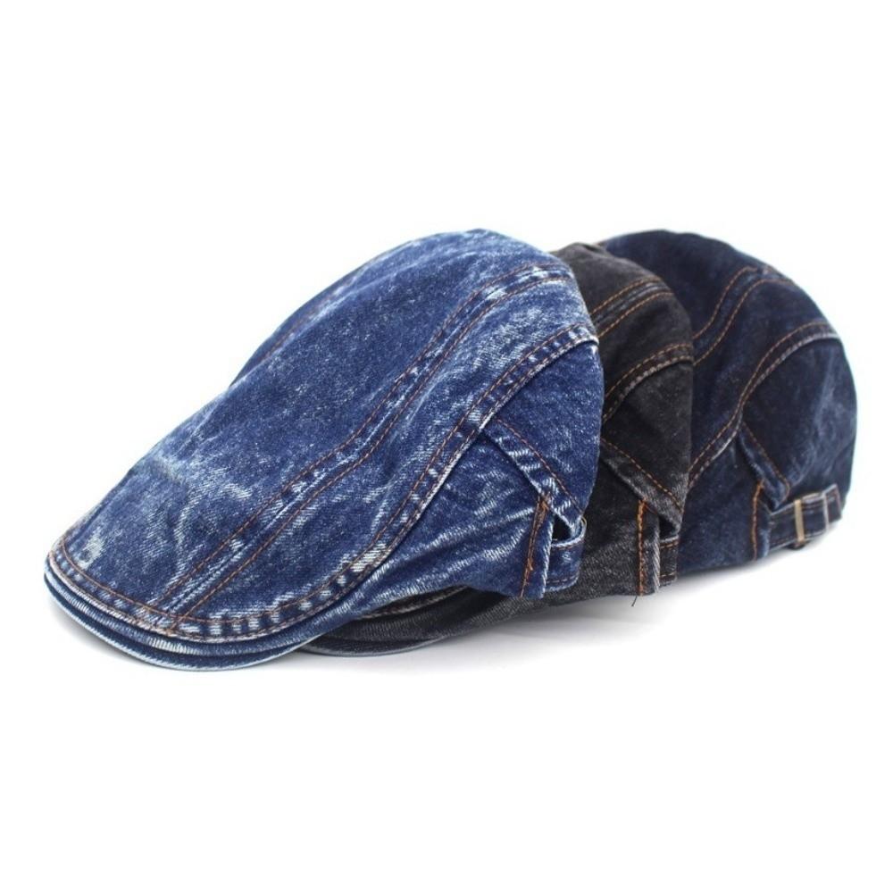Adjustable Washed Denim Newsboy Caps Retro Flat Cap New Painter Beret  Casual