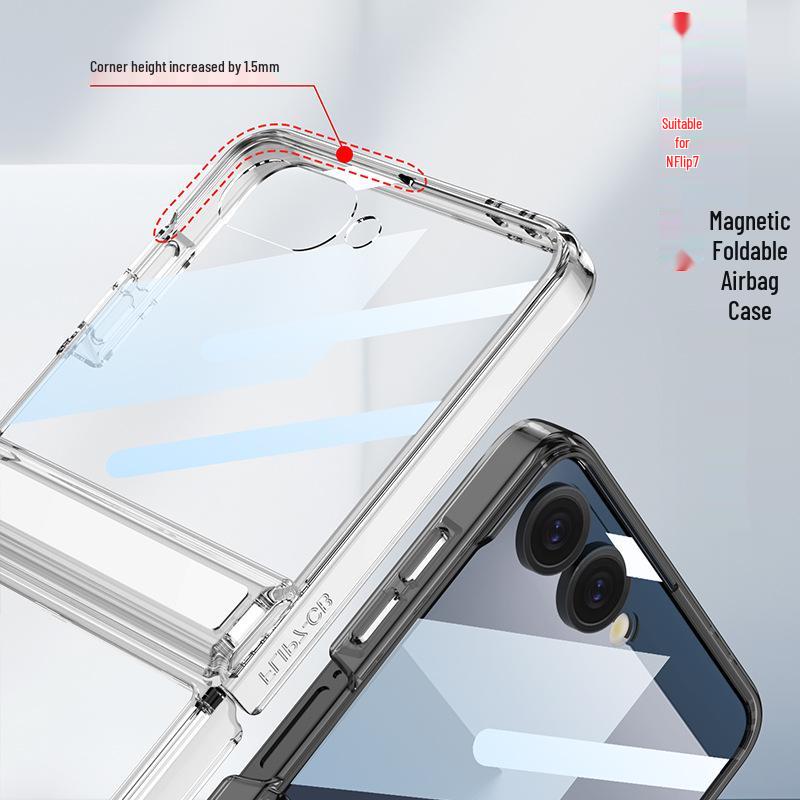 Samsung ZFlip7 Foldable Screen Magnetic Transparent Phone Case with Integrated Airbag