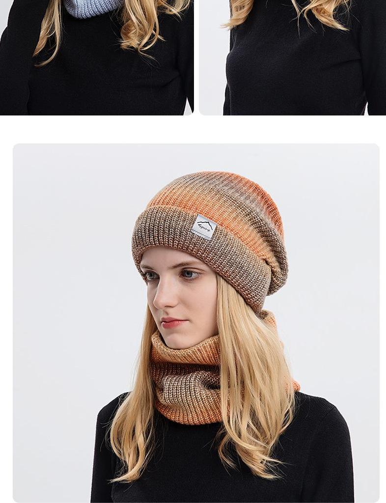 Gradient Korean-Style Knitted Hat Set: Warm, Thick, Cold-Proof with Ear Protection for Autumn & Winter