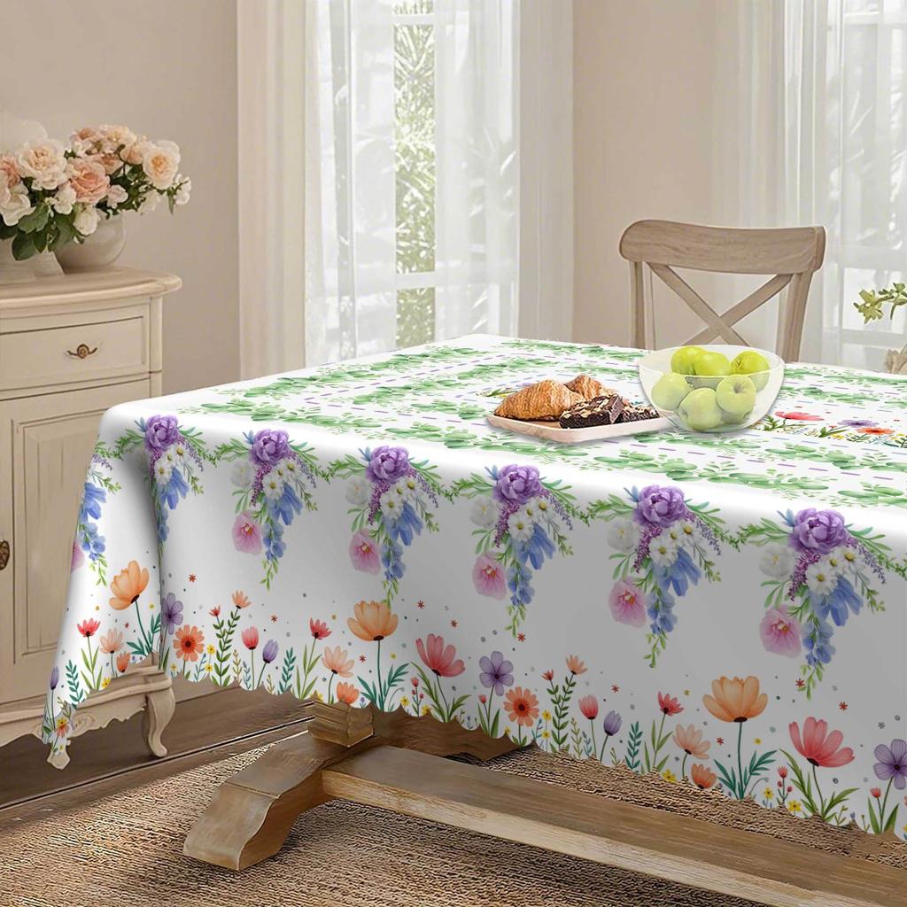Pastoral Flower And Bird Tablecloth, Round Table Cloth, Dining Room Decorative Cloth, Green Leaf Flower Pattern, Round Table Cloth.
