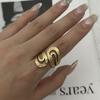 Gold Plated Stainless Steel Geometric Symmetry Line Open Ring for Women Men Line Texture Ring Charms Waterproof Jewelry Gift