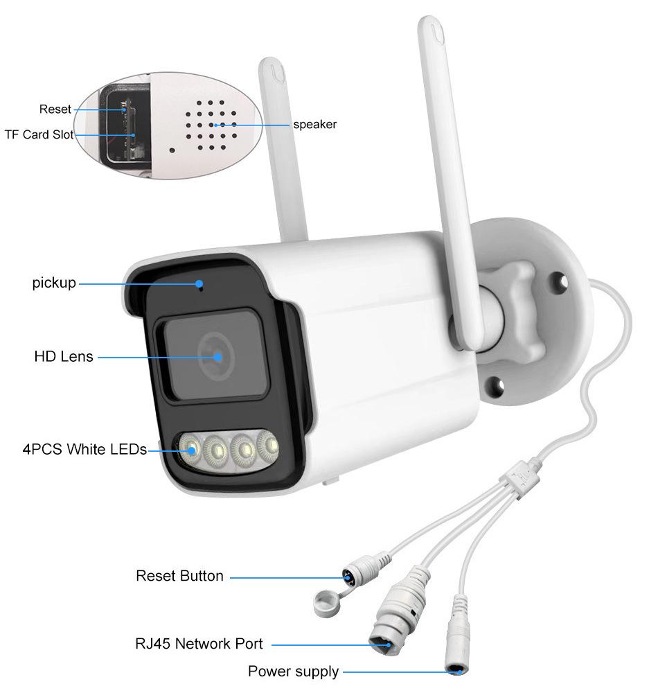 HD Dual Light Wireless WiFi Outdoor Bullet Camera with Night Vision, Mobile Remote Access, Waterproof Design, and Card Slot