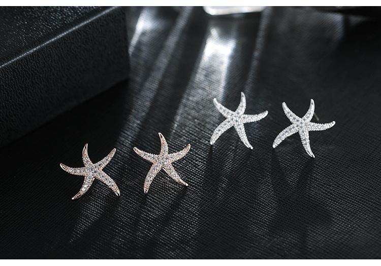 New Hot Fashion 925 Sterling Silver Crystal Starfish Earrings for Women Fashion Statement Jewelry 2021