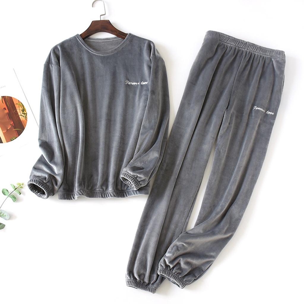 Men's Thermal Fleece Thick Warm Pyjamas Suit Long Sleeve Casual Home Pyjama Set