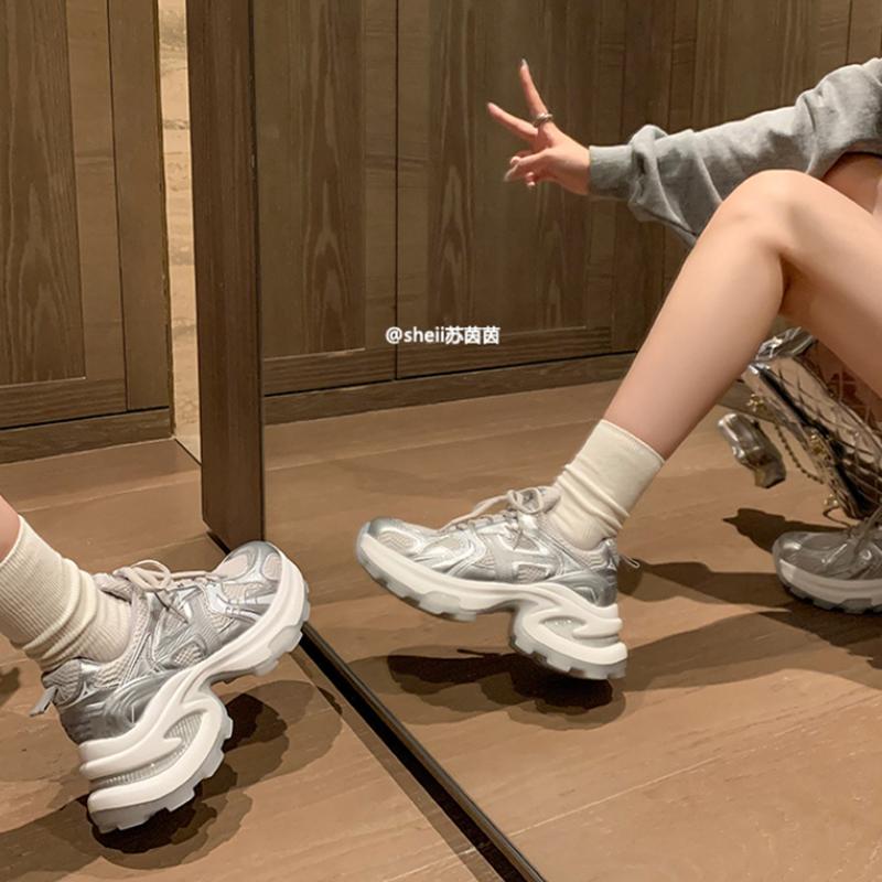 Fashion Casual Solid Med Heel Sneakers for Women 2024 New Hot Sale Summer Rubber Ladies Shoes Lace-up Shallow Pu Women's Vulcanize Shoes