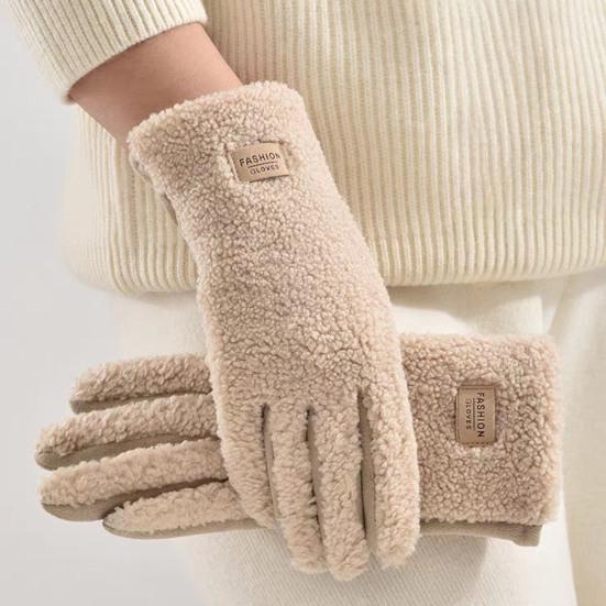 Guanti invernali da donna in camoscio, caldi, morbidi, touch screen, tinta unita, antivento, foderati in peluche
