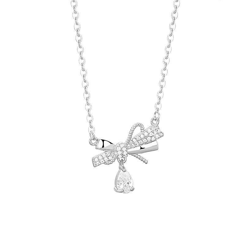 Temperament Bow Knot Water Drop Necklace for Women, Light Luxury, High Grade, Elegant, Versatile Clavicle Chain