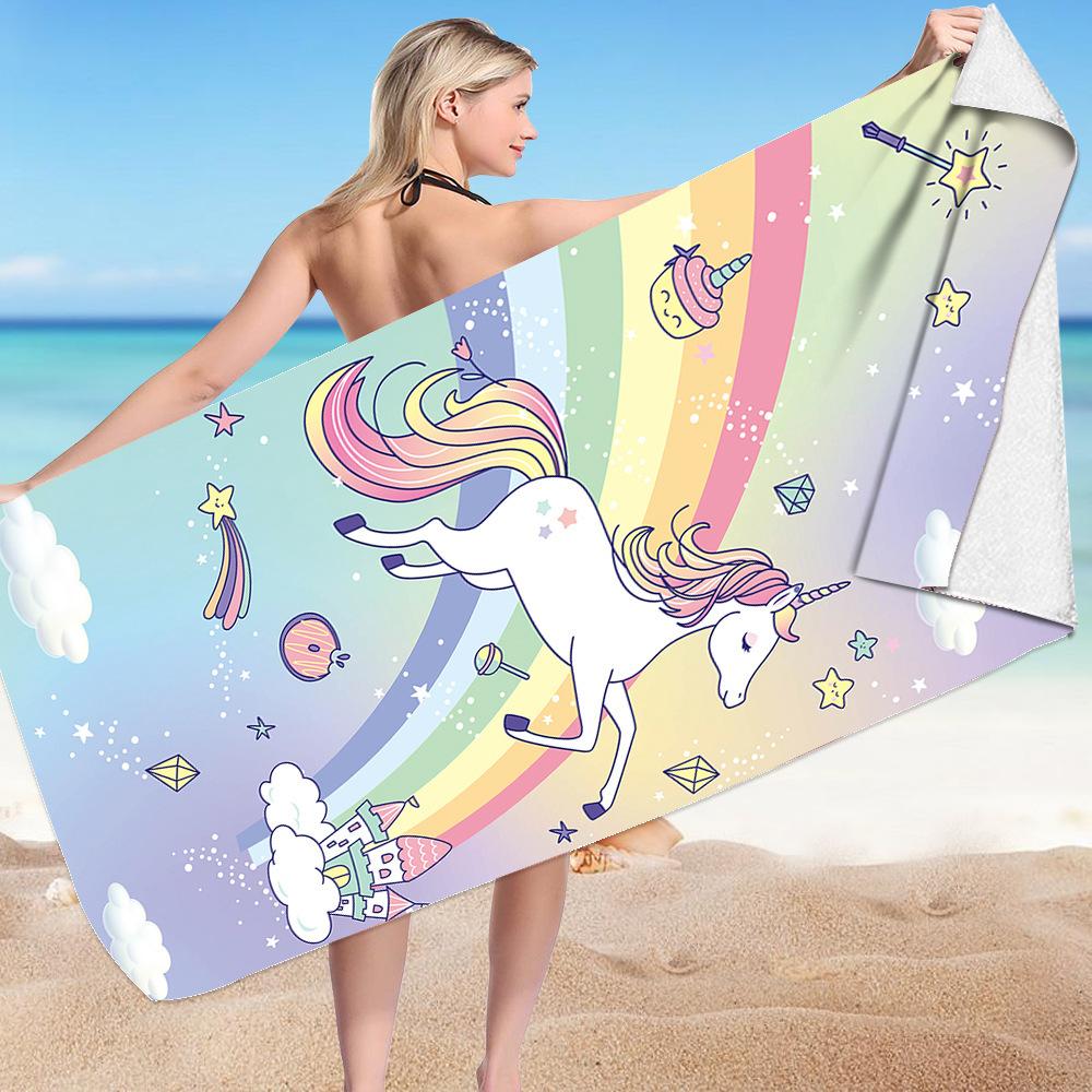 Cute Unicorn Series digital-printed polyester Superfine fiber double-sided fleece Beach vacation bath towel, beach towel