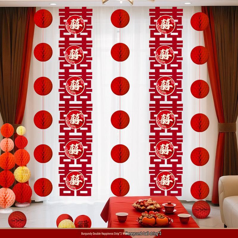 Double Happiness Wedding Room Curtain Decoration for Groom and Bride