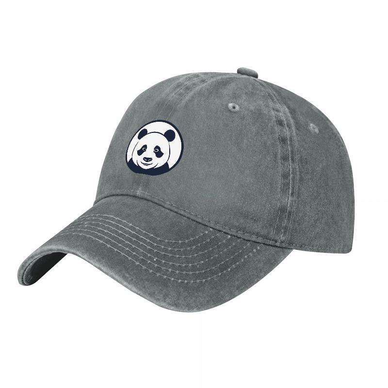 Panda Logo Washed Canvas Baseball Cap Classic Black Adjustable Hat with Embroidered Design for Unisex Women
