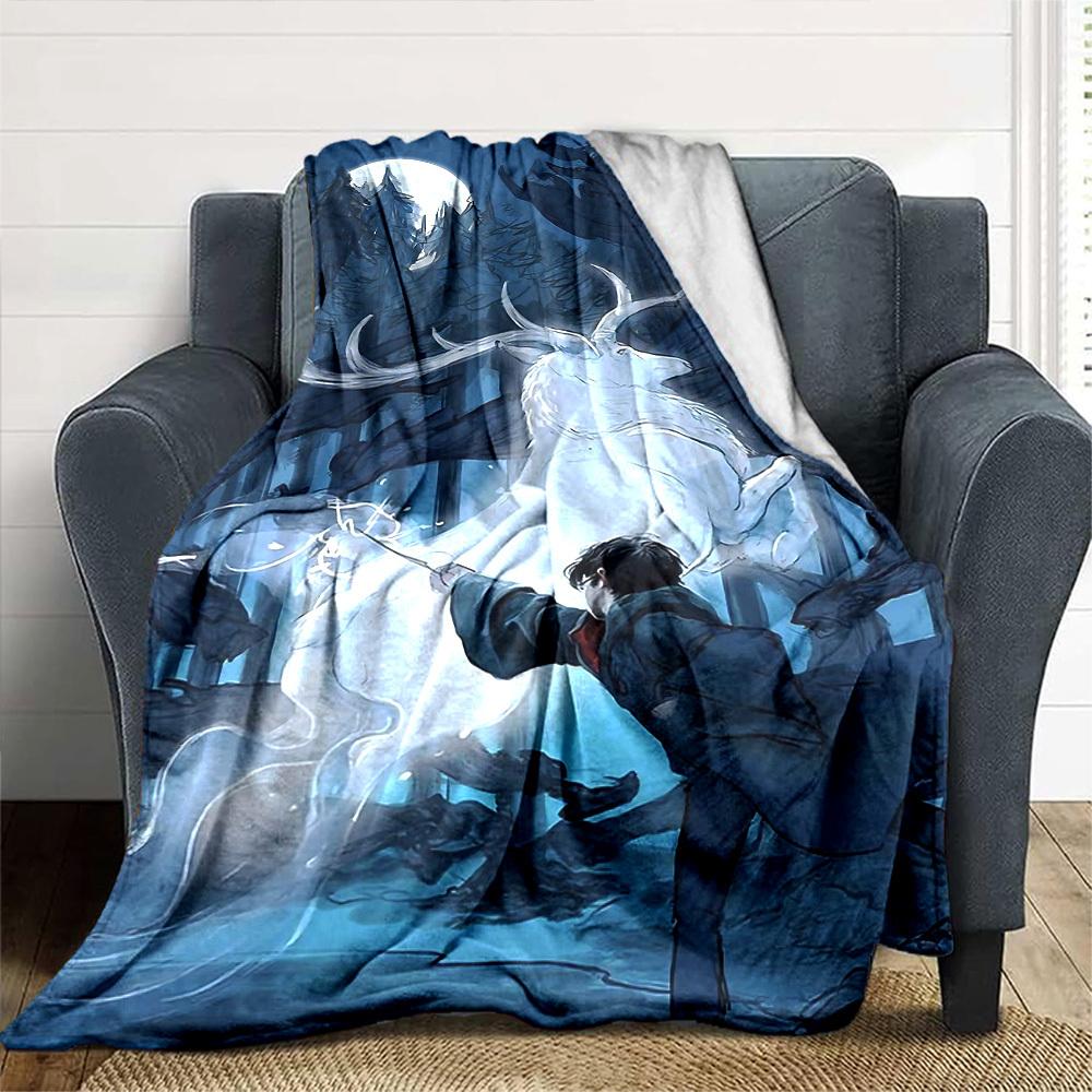 1pc Deer and Harry Potter Flannel Blanket Soft Warm Throw for Home, Office, Travel, All-Season Cozy Bedding GiftL1061