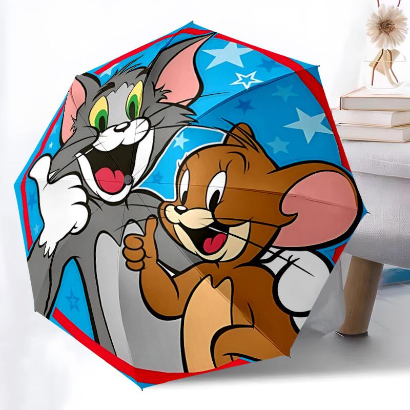 1pc Tom Jerry Automatic Open/Close Folding Umbrella, Windproof 8 Rib Construction, Lightweight Travel Umbrella for Women/Men,a0902093