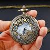 Bronze Quartz Movement Pocket Watch Hollow Gear Necklace Pendant Gift With Chain Pendant Gifts For Women Or Man with Fob Chain