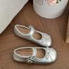 Silver French ballet style light mouth flat-soled single shoes women's 2025 new summer skirt bow Mary Jane shoes