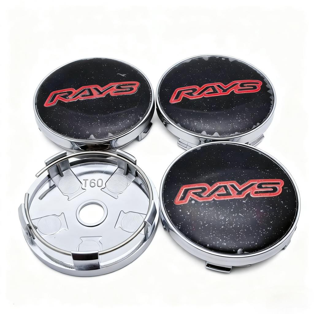 4pcs JDM Rays Logo Emblem Badge Car Wheel Center Caps O.D 60MM Clips 56MM Wheels Hub Cap Rim Hubcaps Dust Cover Car Accessories