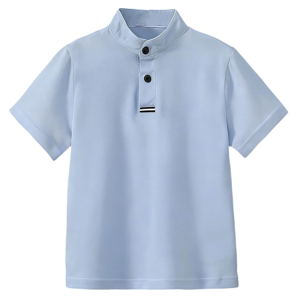 Chemise tendance à col montant boutonnée à manches courtes pour enfants