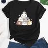 Modne letnie T-shirty Topy Odzież damska T-shirt z nadrukiem kreskówkowego kota z okrągłym dekoltem Swobodny z krótkim rękawem Streetwear Koszulki