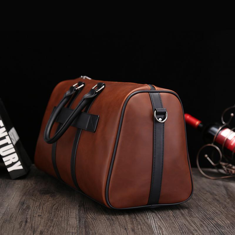 New Fashion Retro Crazy Horse Casual PU Large-capacity Business Travel Duffel Bag Short-distance Lightweight Men's Boarding Travel Bag