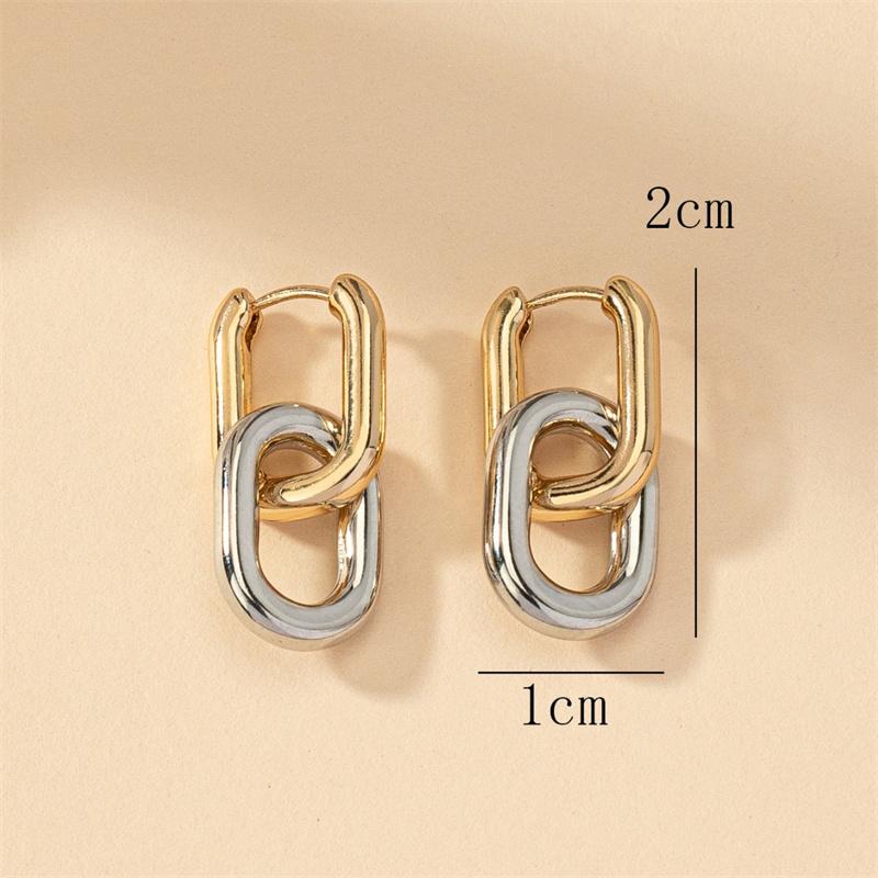 Retro Double Loop Design Drop Earrings Gold Color Geometric Round Hoop Earrings for Women Girls Punk Hip Hop Fashion Jewelry