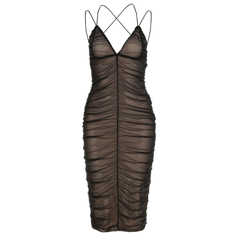 Summer New Women's Halter Fashion Sexy Low-cut Backless Slim Mid-length Dress Women