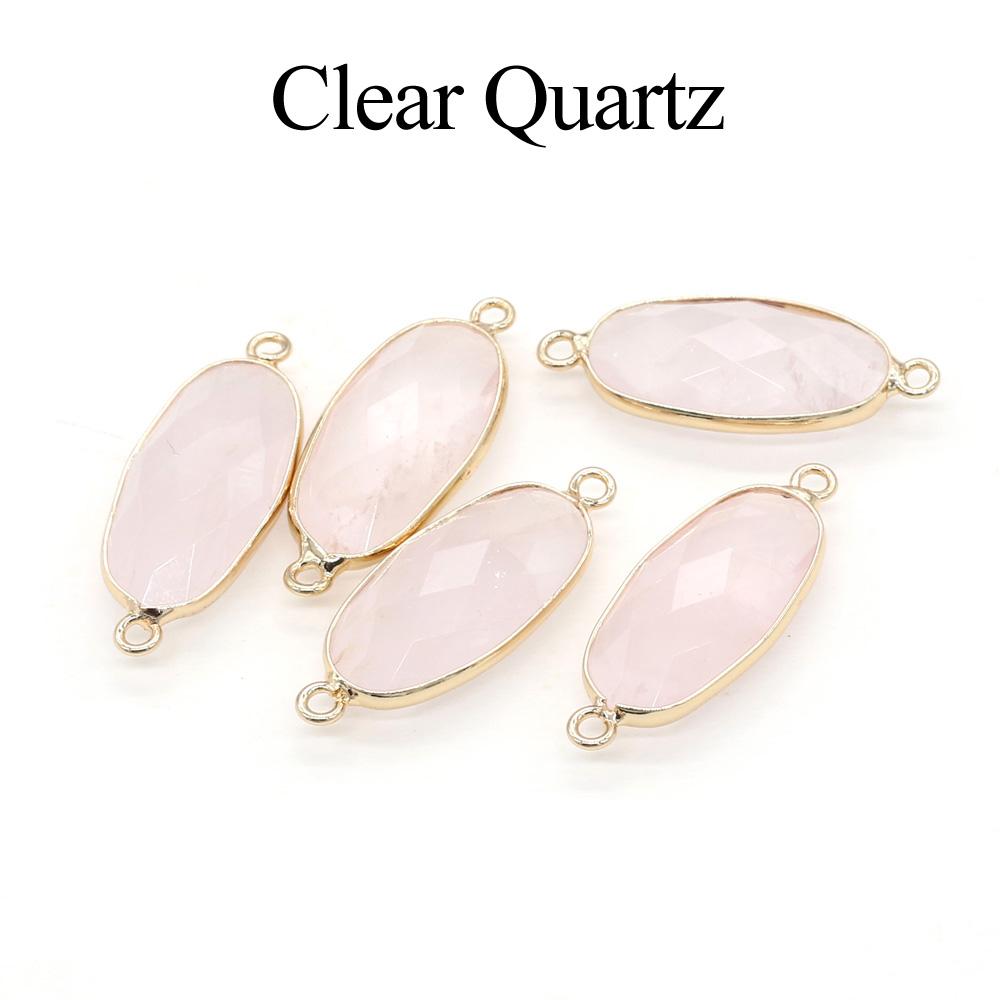 1/5 buc, Pandantiv Cristal de Vindecare Reiki Conector Oval, Energie Piatră Naturală Ametist Gemă Farmec Conector pentru Confecționare Bijuterii DIY Colier Brățară